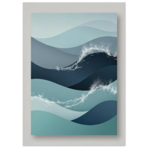 Abstract Ocean Waves Wall Art Print - Minimalist Blue Sea Artwork