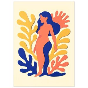 Matisse Inspired Female Figure Paper Cut Art Print | Modern Botanical Wall Art