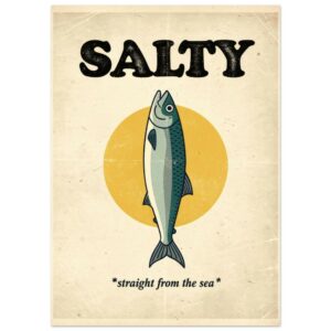 Salty Straight From The Sea Vintage Fish Wall Art Print - Retro Coastal Kitchen Decor