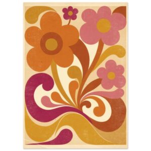 Retro 70s Flower Power Wall Art Print - Vintage Groovy Floral Decor