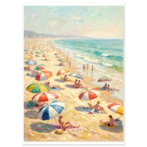 Impressionist Beach Scene Oil Painting Wall Art - Colorful Summer Seaside Print