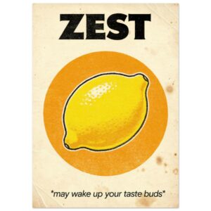 Zest Vintage Lemon Kitchen Wall Art Print - Retro Citrus Poster