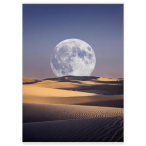 Surreal Full Moon Over Desert Sand Dunes Wall Art Print