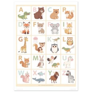 Cute Animal Alphabet Nursery Wall Art Print - Pastel ABC Poster for Kids Room