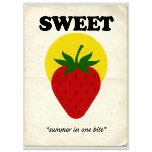 Sweet Strawberry Retro Wall Art Print - Vintage Fruit Kitchen Poster