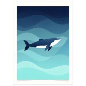 Minimalist Ocean Whale Wall Art Print - Modern Blue Wave Illustration