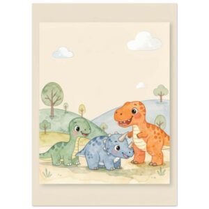 Cute Baby Dinosaurs Watercolor Nursery Wall Art Print - Kids Room Decor