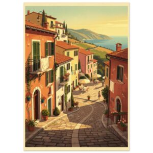 Italian Coastal Village Vintage Travel Poster - Mediterranean Wall Art Print