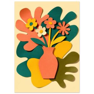 Matisse Inspired Paper Cut Flower Vase Wall Art Print - Abstract Floral Botanical Art