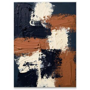 Navy and Cognac Abstract Impasto Painting | Modern Textured Wall Art Print