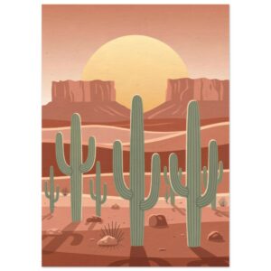 Desert Sunset Saguaro Cactus Wall Art Print - Southwestern Landscape Illustration
