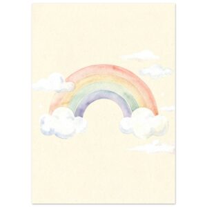 Pastel Watercolor Rainbow Nursery Wall Art Print | Soft Cloud Illustration