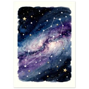 Gemini Constellation Watercolor Wall Art Print | Celestial Galaxy Night Sky Painting