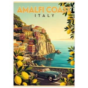 Amalfi Coast Italy Vintage Travel Poster Wall Art Print