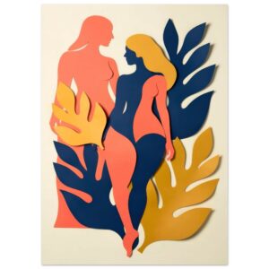 Matisse Inspired Paper Cut-Out Art Print - Female Silhouettes with Tropical Leaves Wall Art