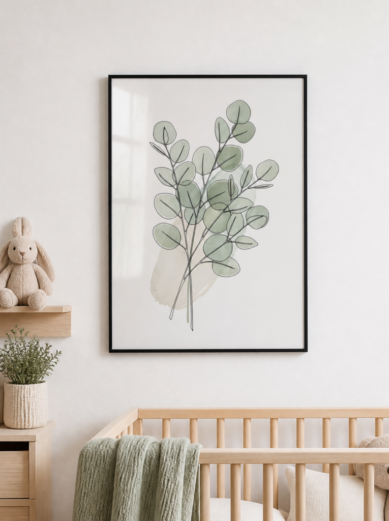 Eucalyptus Line Art Print - Minimalist Botanical Watercolor Wall Art