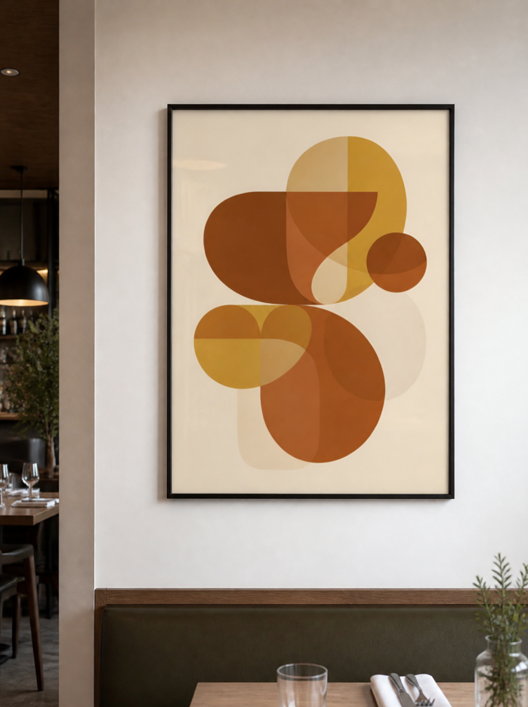 Mid-Century Modern Abstract Geometric Wall Art Print - Warm Earth Tones Overlapping Shapes