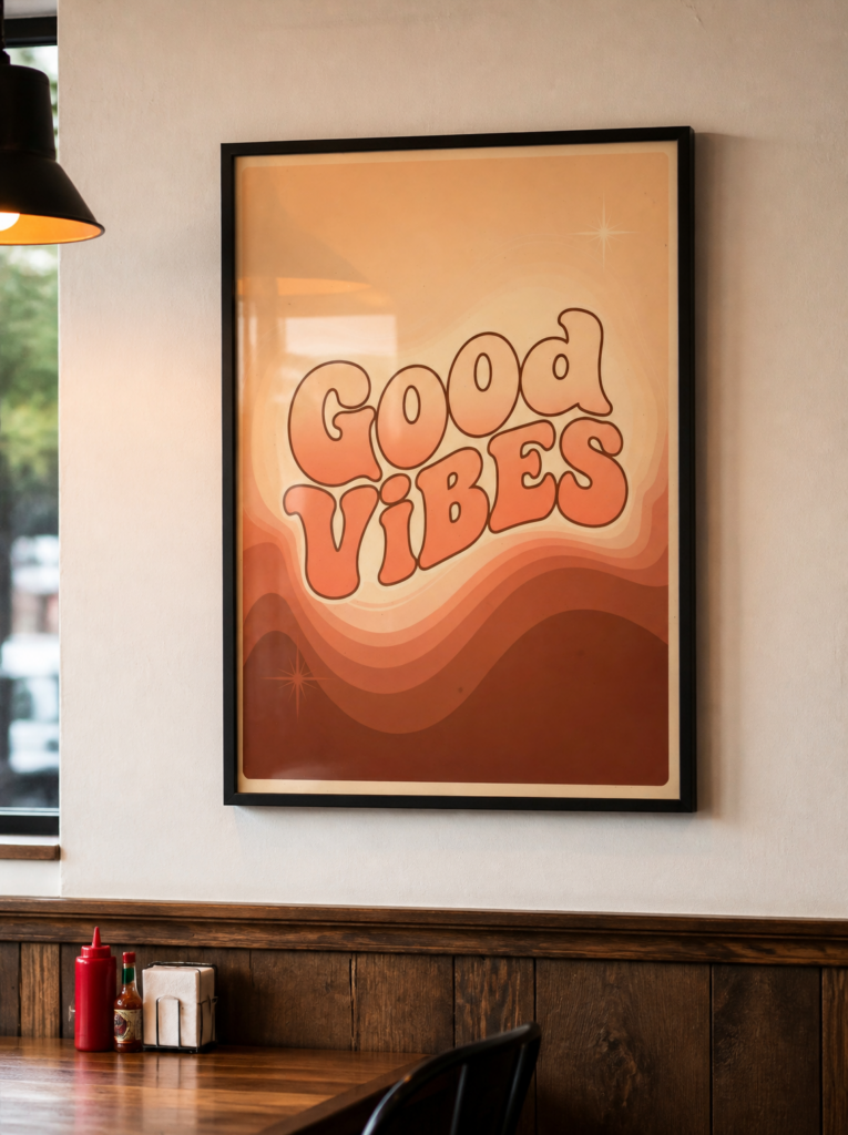 Good Vibes Retro 70s Wall Art Print - Groovy Vintage Typography Poster