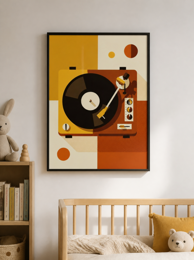 Retro Vinyl Record Player Mid-Century Modern Wall Art Print