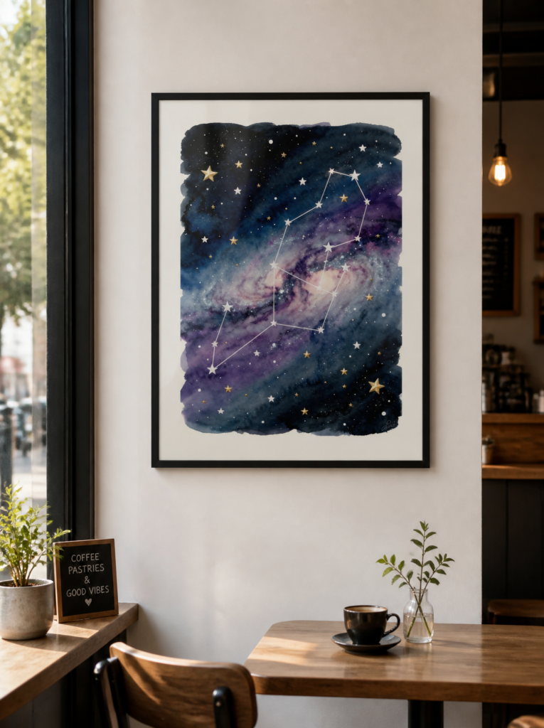 Gemini Constellation Watercolor Wall Art Print | Celestial Galaxy Night Sky Painting