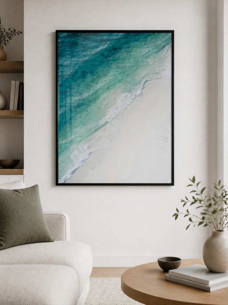Aerial Ocean Waves and White Sand Beach Wall Art Print
