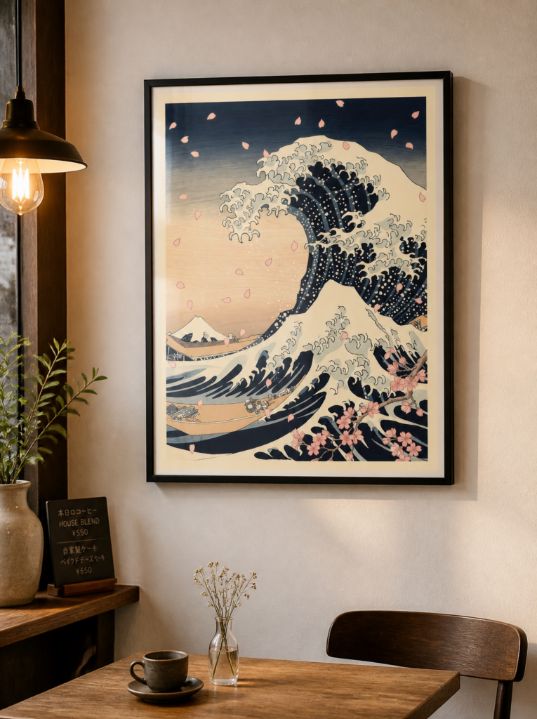 The Great Wave with Cherry Blossoms - Japanese Ukiyo-e Wall Art Print