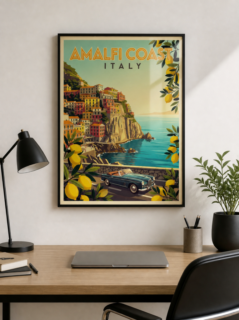 Amalfi Coast Italy Vintage Travel Poster Wall Art Print
