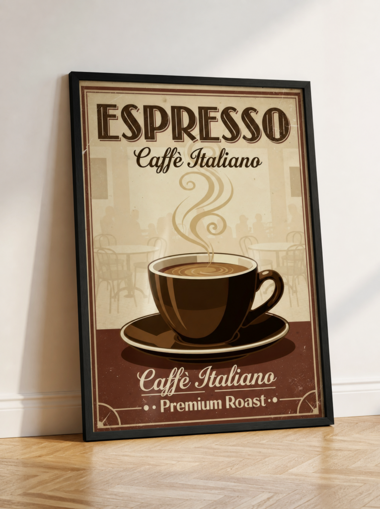 Vintage Italian Espresso Coffee Wall Art Print - Retro Caffè Italiano Premium Roast Poster