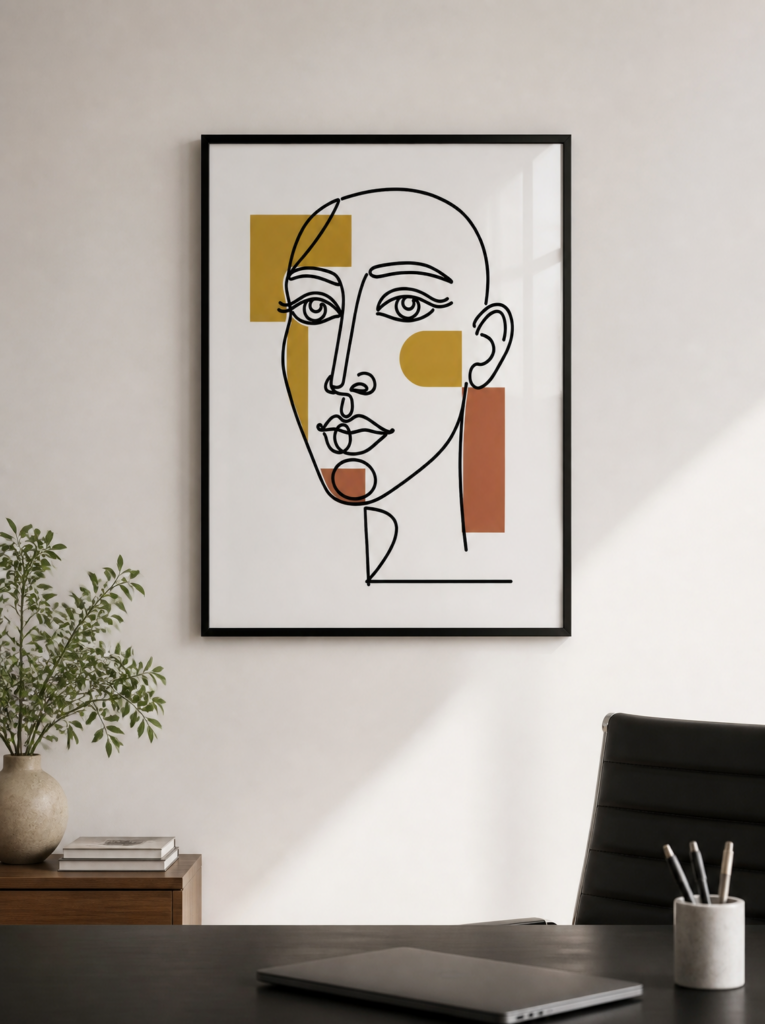 Abstract Line Art Face Portrait Wall Art Print - Minimalist Geometric Boho Poster