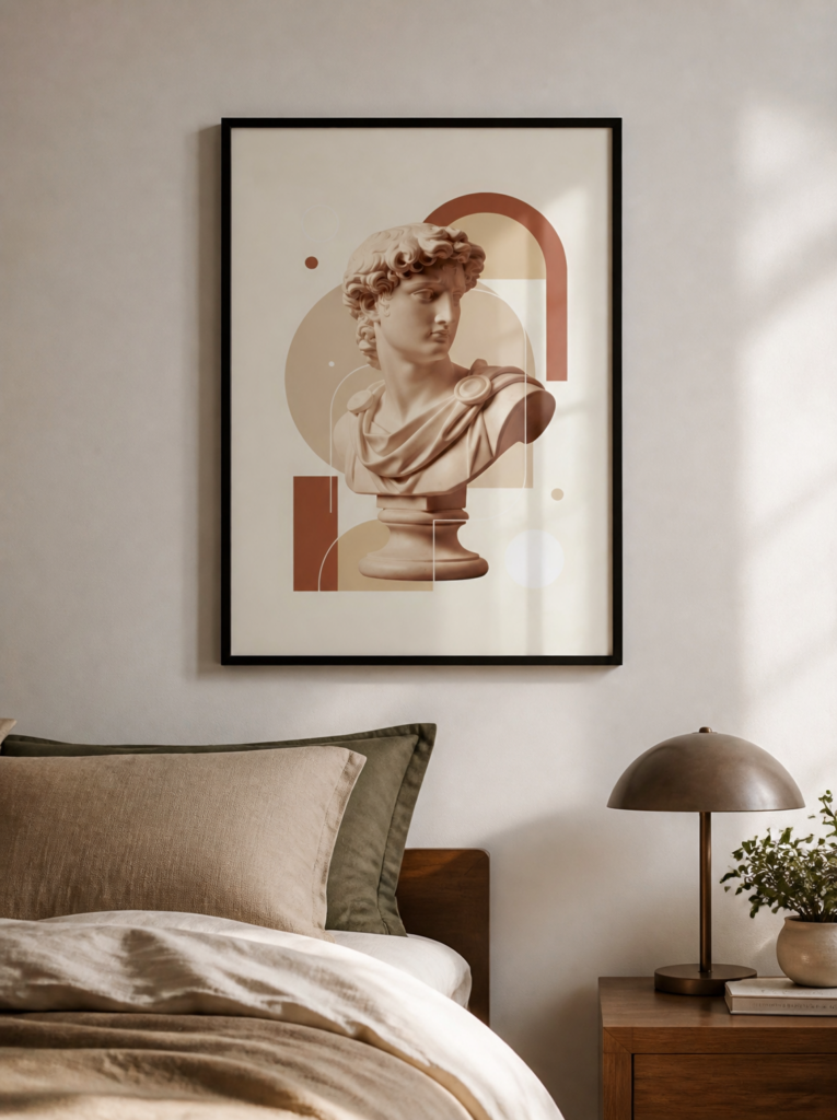 Greek Statue Bust Abstract Geometric Wall Art Print | Neoclassical Modern Decor