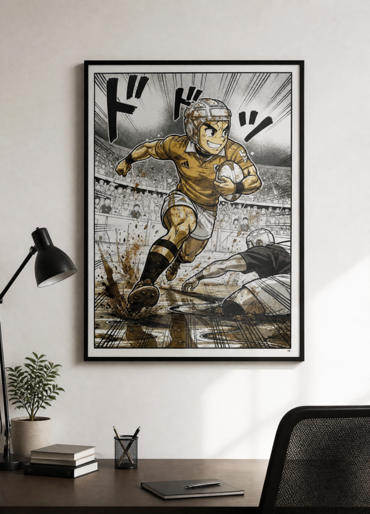 Rugby Manga Art Print - Dynamic Japanese Comic Style Sports Illustration Poster