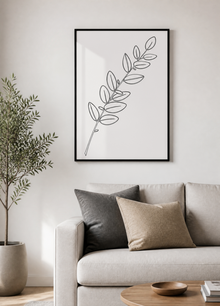 Minimalist Eucalyptus Branch Line Art Botanical Wall Art Print