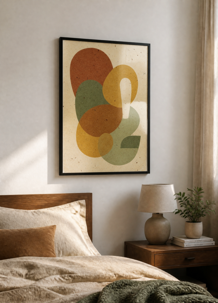 Abstract Organic Shapes Wall Art Print - Earthy Terracotta Sage Green Mustard Poster