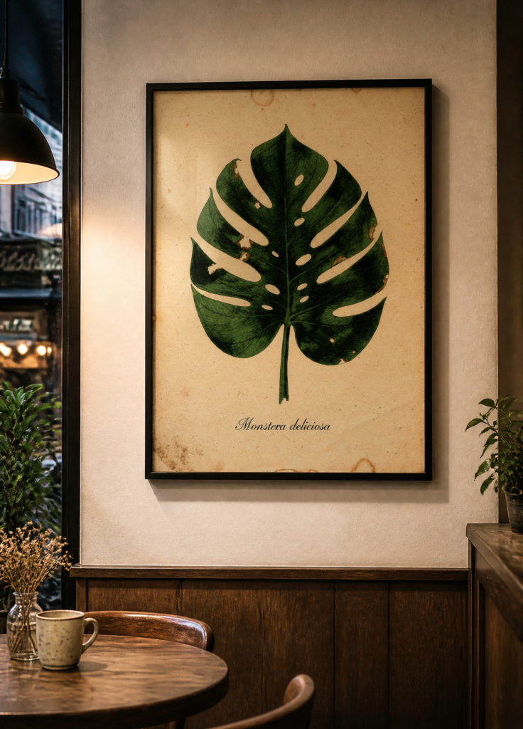 Monstera Deliciosa Vintage Botanical Print - Tropical Leaf Wall Art Poster