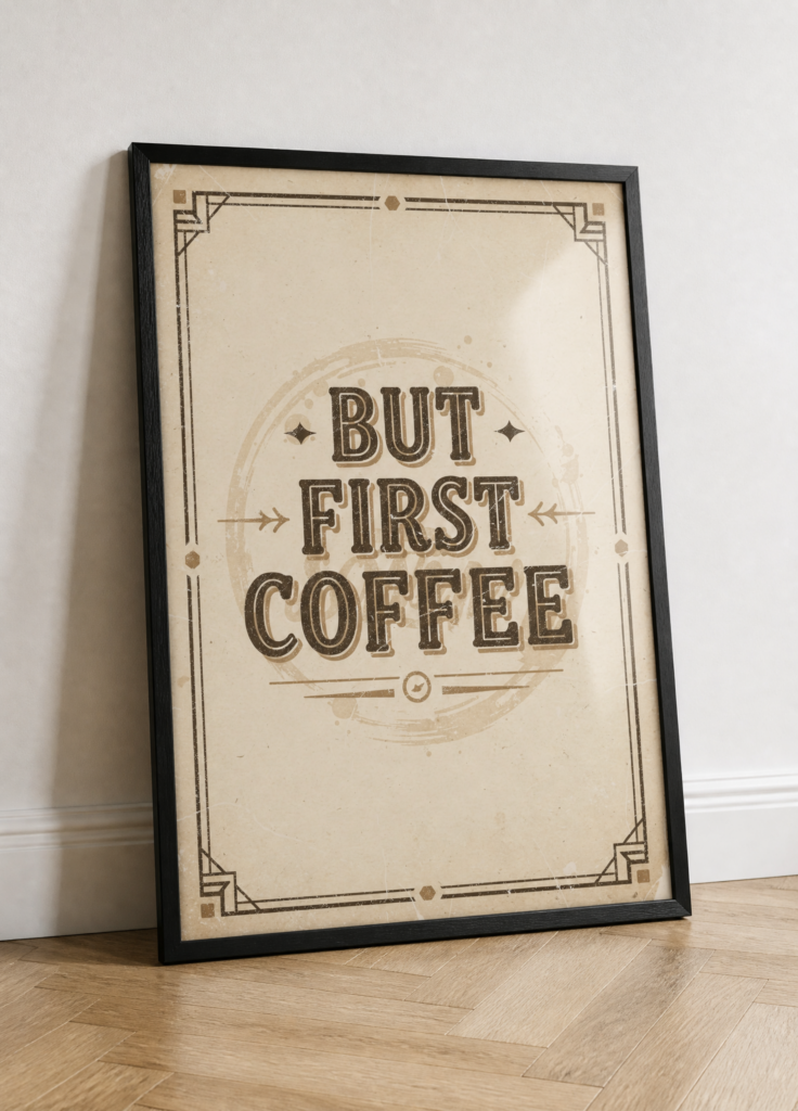 But First Coffee Vintage Art Deco Typography Wall Art Poster