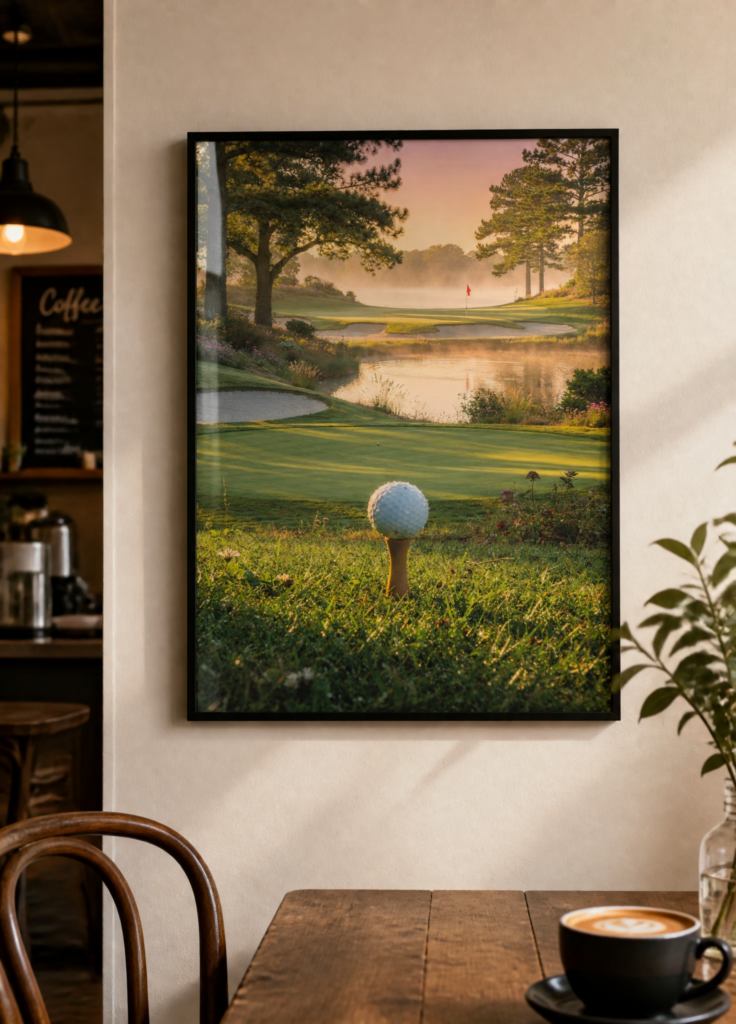 Golf Course Sunrise Morning Mist Wall Art Print - Scenic Golf Landscape Poster