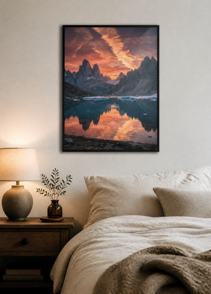 Patagonia Mountain Sunset Reflection Wall Art Print - Dramatic Landscape Photography Poster