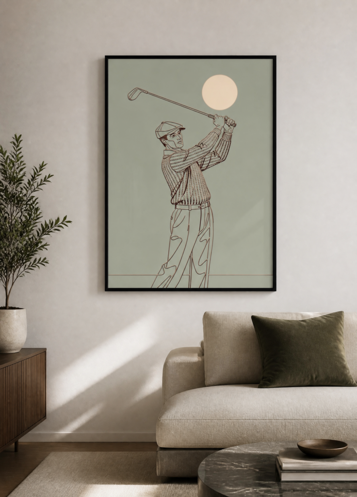 Vintage Golfer Line Art Poster | Retro Golf Swing Illustration Wall Art