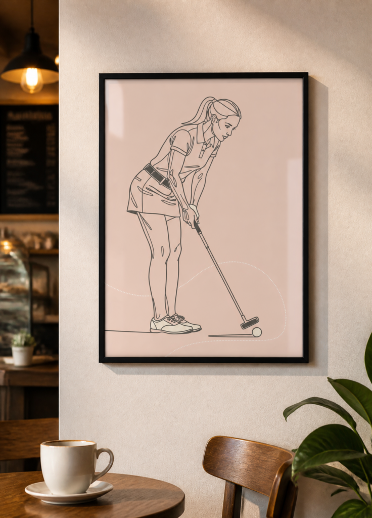 Female Golfer Line Art Print - Minimalist Golf Wall Art Poster