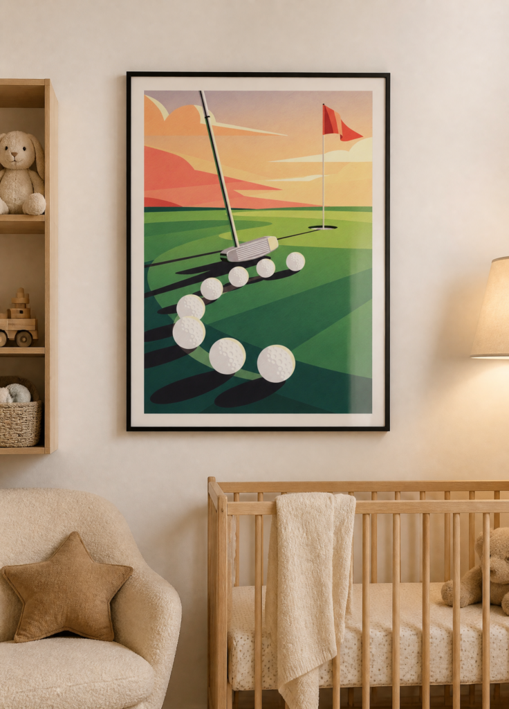 Vintage Golf Putting Green Art Deco Poster - Retro Golf Course Illustration Wall Art