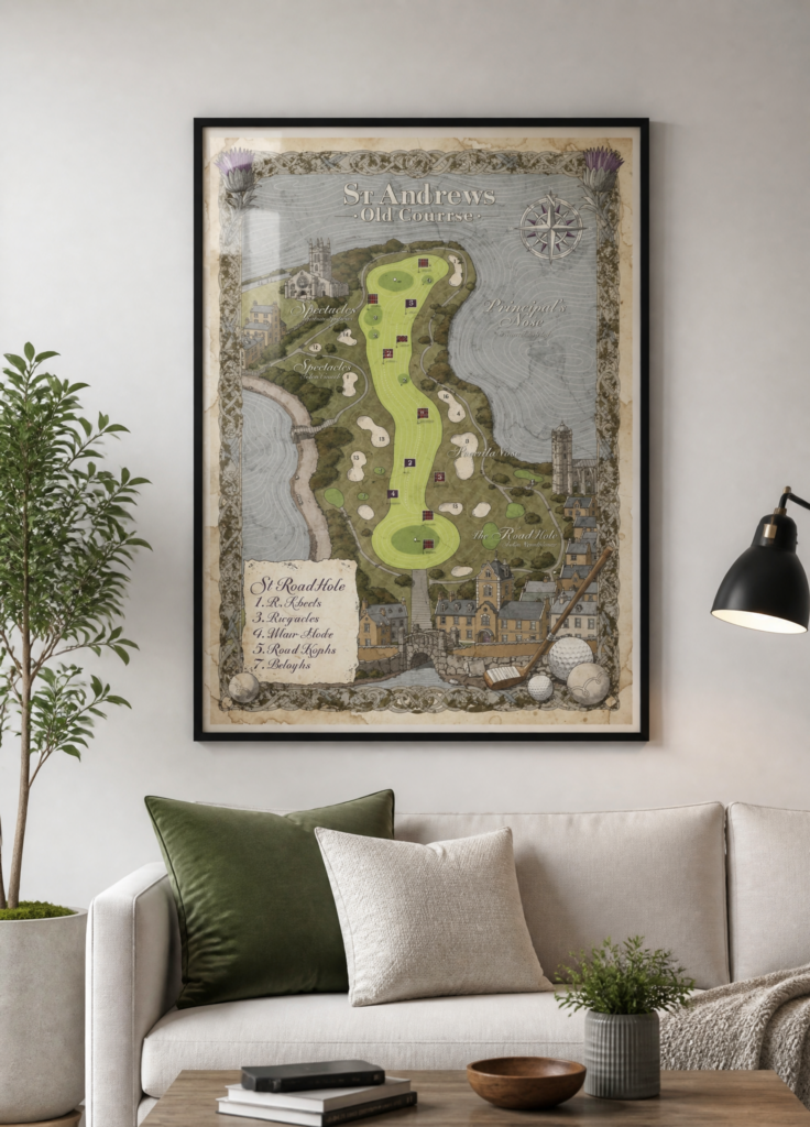 St Andrews Old Course Vintage Golf Map Art Print - Illustrated Course Layout Poster