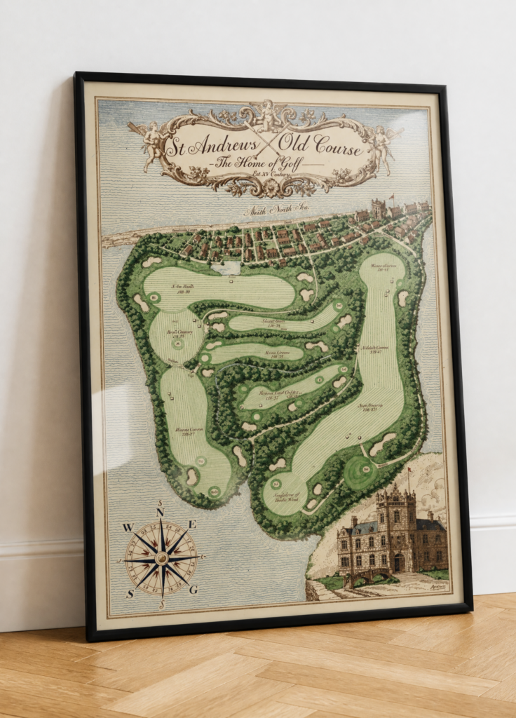 St Andrews Old Course Vintage Golf Map Poster - The Home of Golf Wall Art