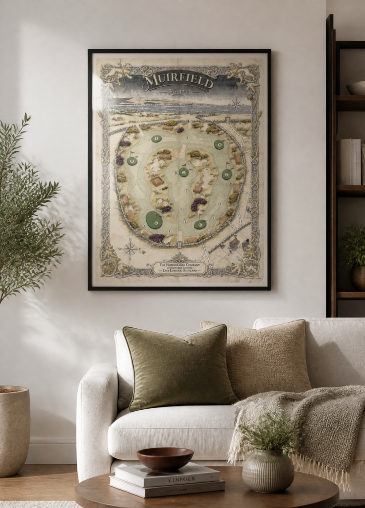 Muirfield Golf Course Vintage Map Poster - The Honourable Company of Edinburgh Golfers Est. 1744