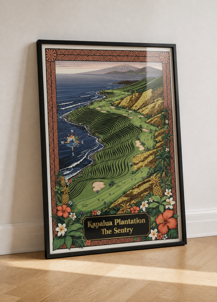 Kapalua Plantation The Sentry Golf Course Map Wall Art Poster - Maui Hawaii Illustrated Print