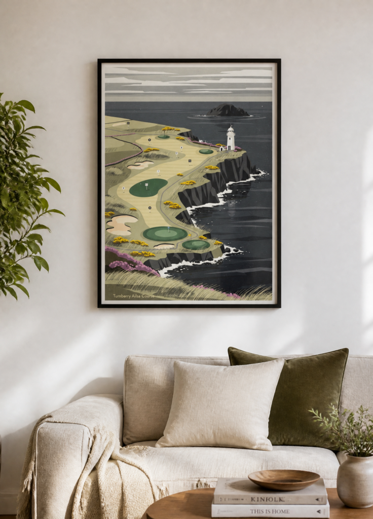 Turnberry Ailsa Course Golf Illustration Poster - Vintage Scottish Links Map Wall Art