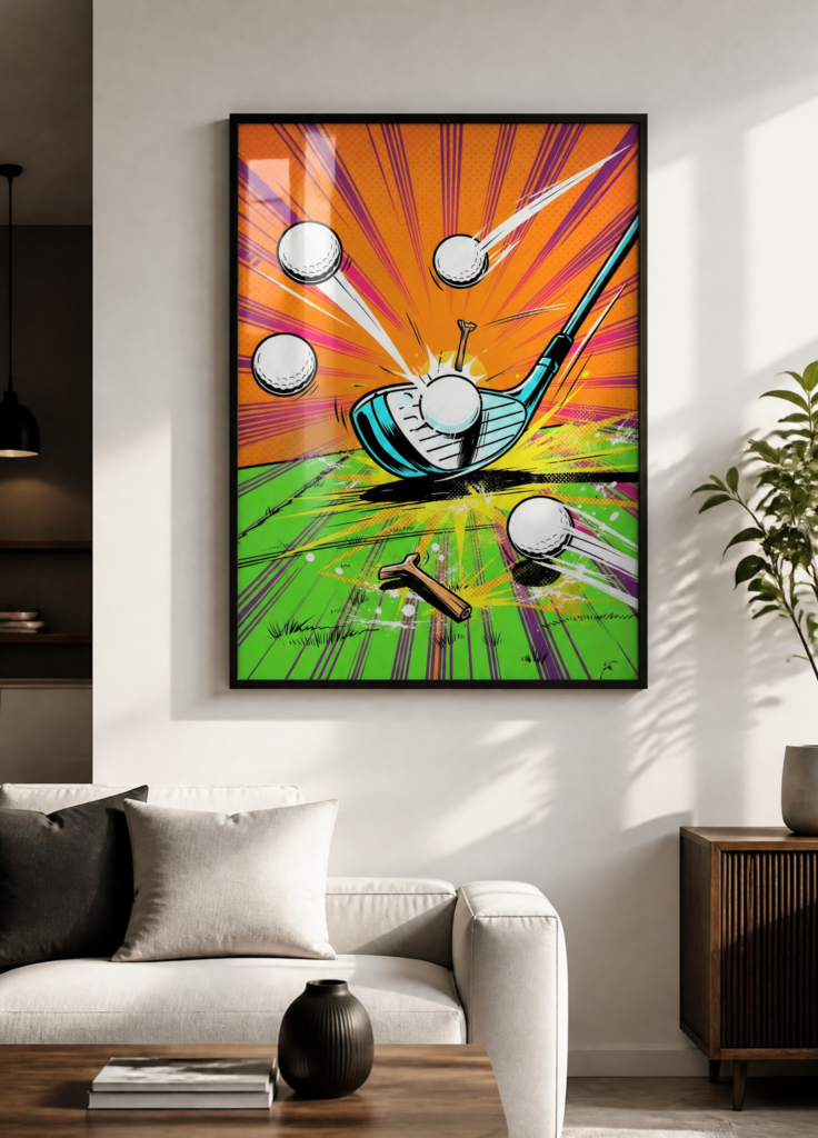 Pop Art Golf Club Swing Comic Book Style Wall Art Poster