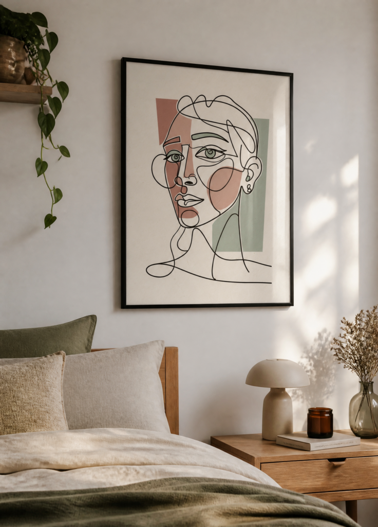 Abstract One Line Face Drawing Wall Art Print - Modern Minimalist Portrait Poster