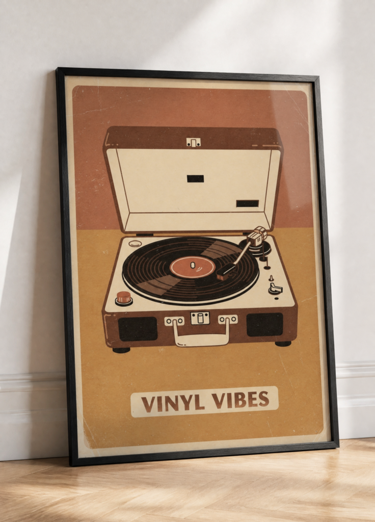 Vinyl Vibes Retro Record Player Poster - Vintage Music Wall Art Print