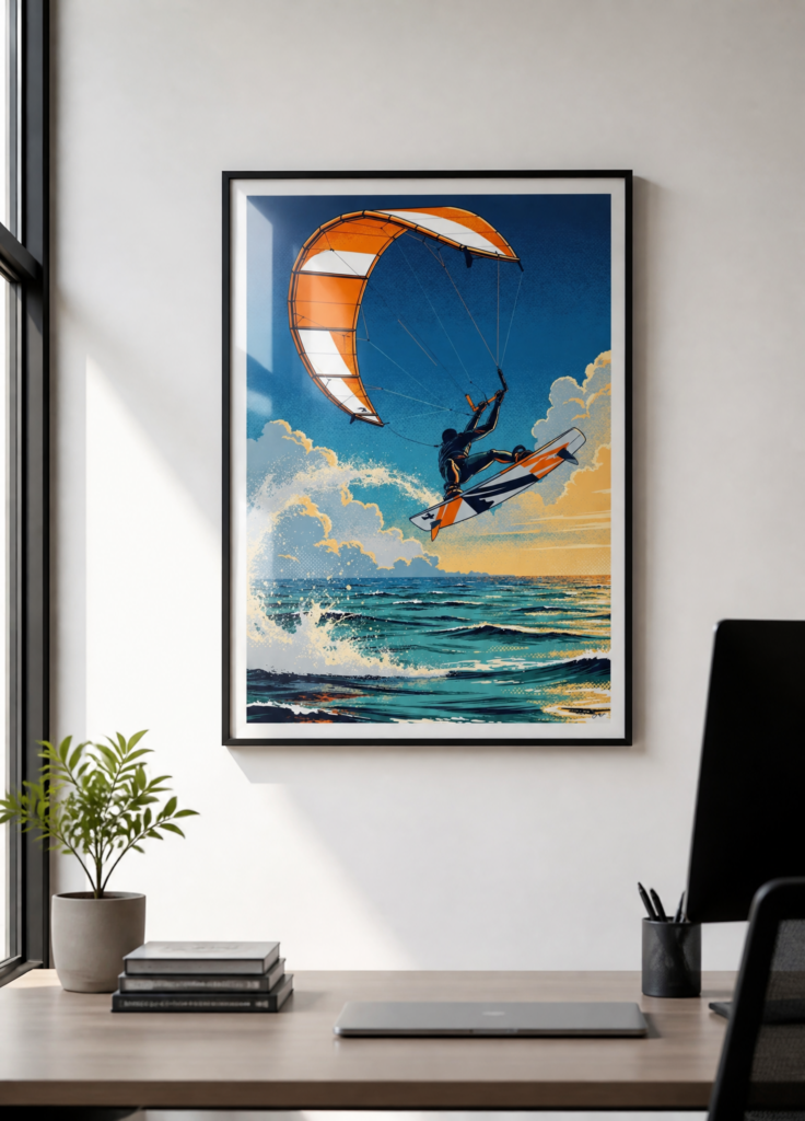 Kitesurfing Retro Illustration Wall Art Poster - Ocean Sports Print