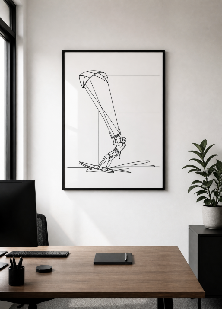 Kitesurfing Line Art Minimalist Sports Wall Art Print